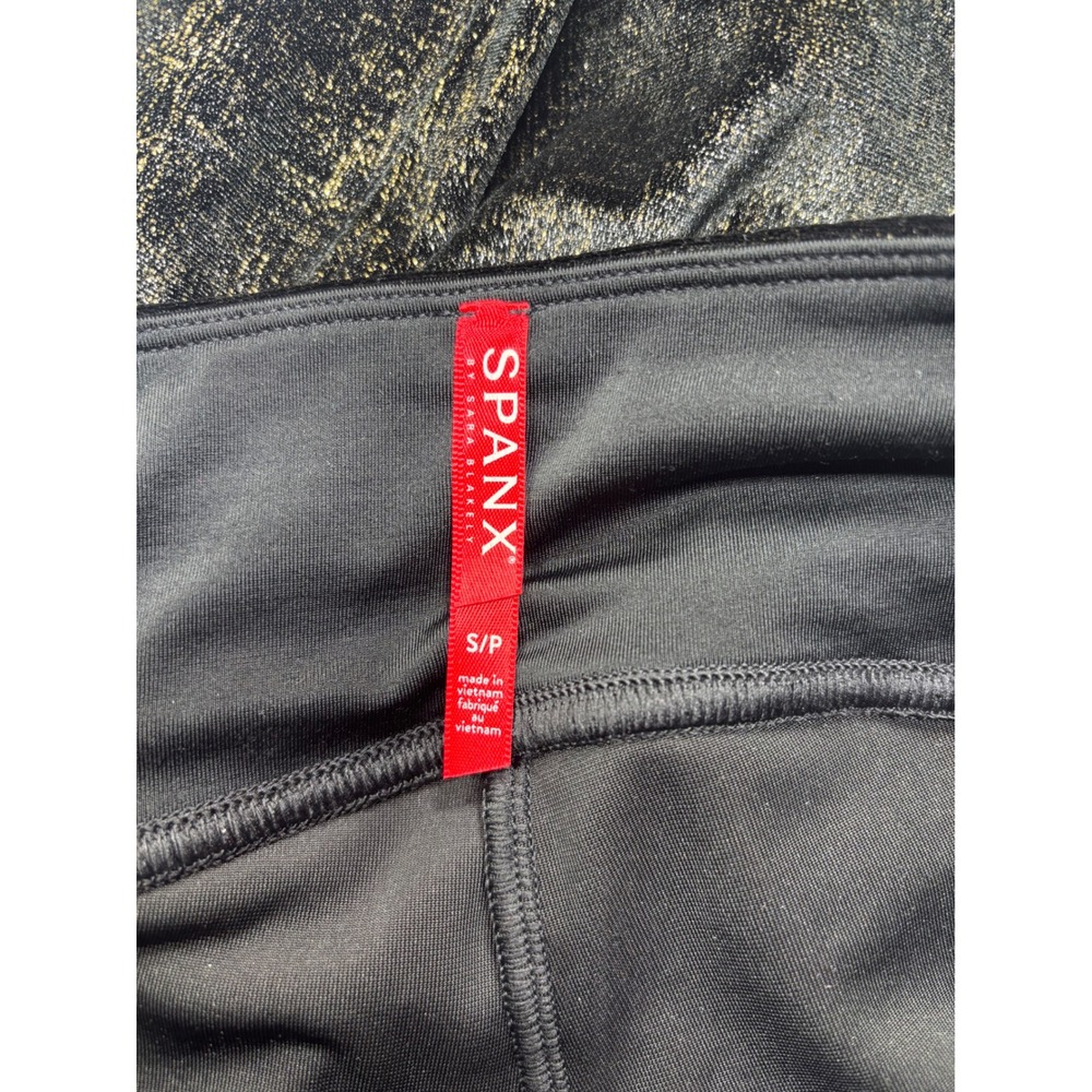 SPANX Shape Small Velvet Black Gold Metallic Textured High Waist Leggings Shine - Picture 8 of 14